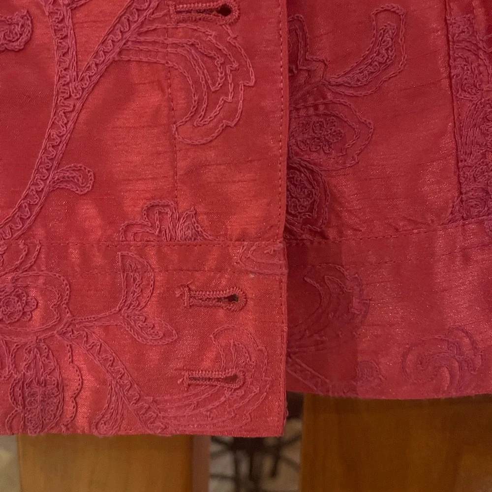 Susan Graver Red Paisley-Embossed Jean Jacket - Picture 6 of 8